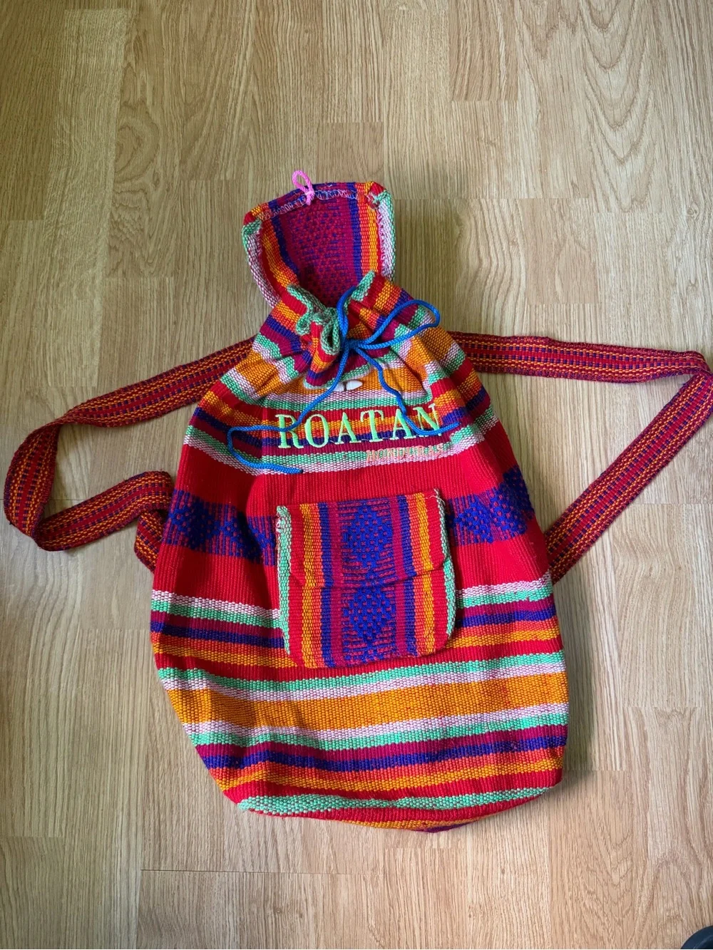 Multicolor Hand Woven Backpack from Roatan Hondura - Vibrant Striped Travel Pack